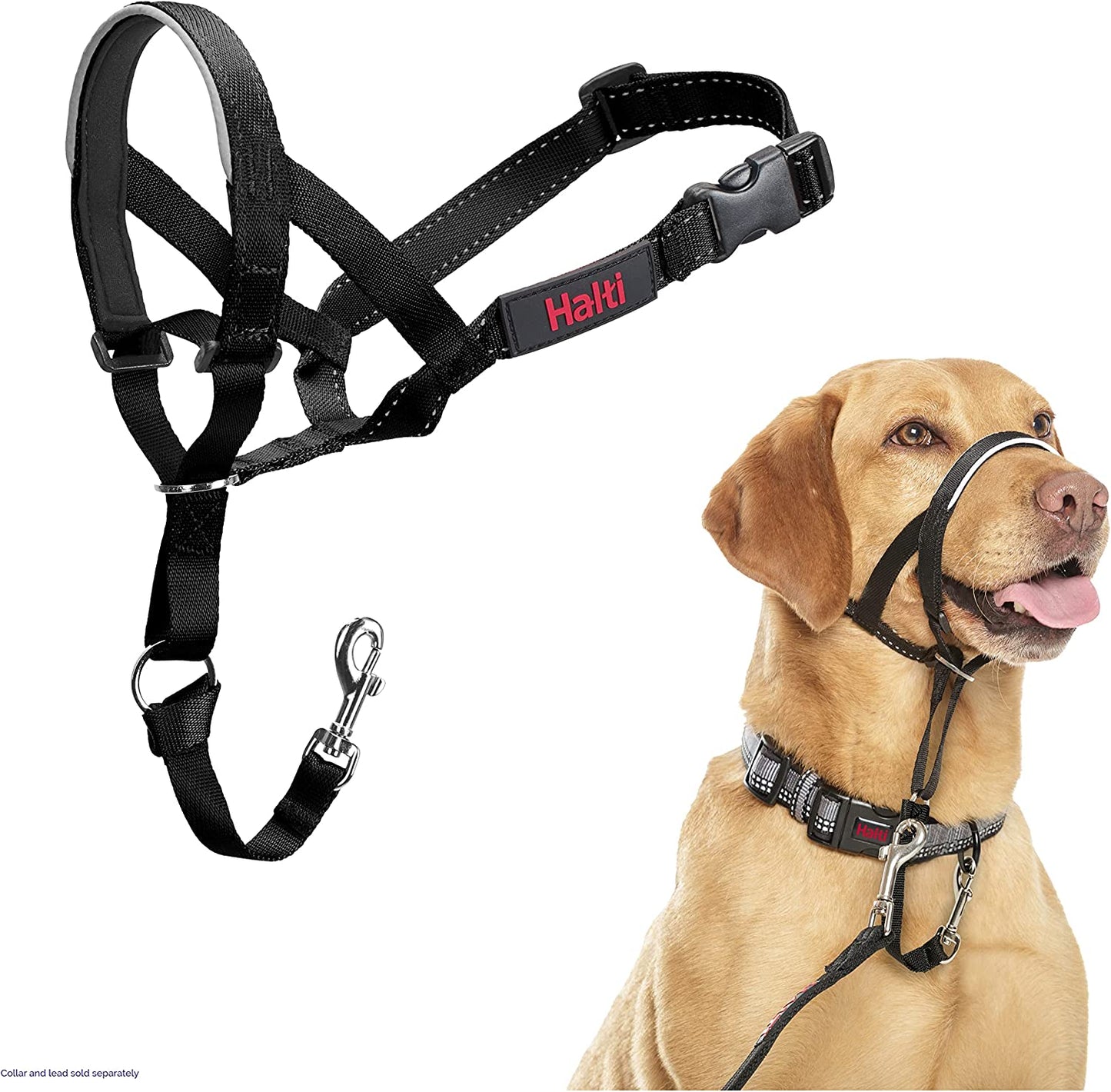 HALTI Headcollar Size 3 Black, UK Bestselling Harness to Stop Pulling on the Lead, Easy to Use, Padded Nose Band, Adjustable & Reflective, Professional Anti-Pull Training Aid for Medium Dogs