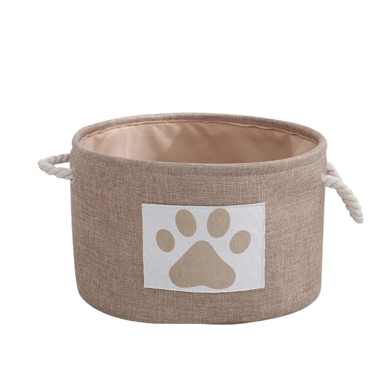 1Pc-Striped Foldable Pet Toy Basket with Braided Rope Handle - Dog Toy Storage Box Accessories