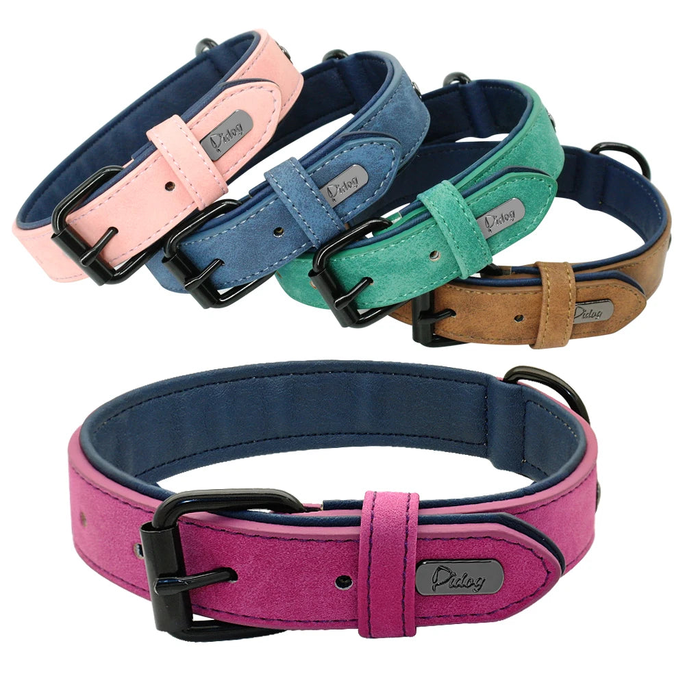 Leather Dog Collar for Small Medium Large Dogs Soft Padded Big Dog Collars for Pitbull Labrador German Shepherd S-XXL