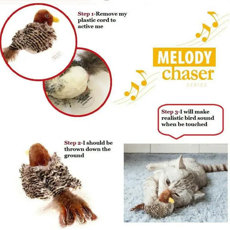 Interactive Electronic Cat Toy Sparrow Shaped Bird Simulation Sound Toy Plush Cats Pets Teasing Toys Kitten Chirping Bird Toys