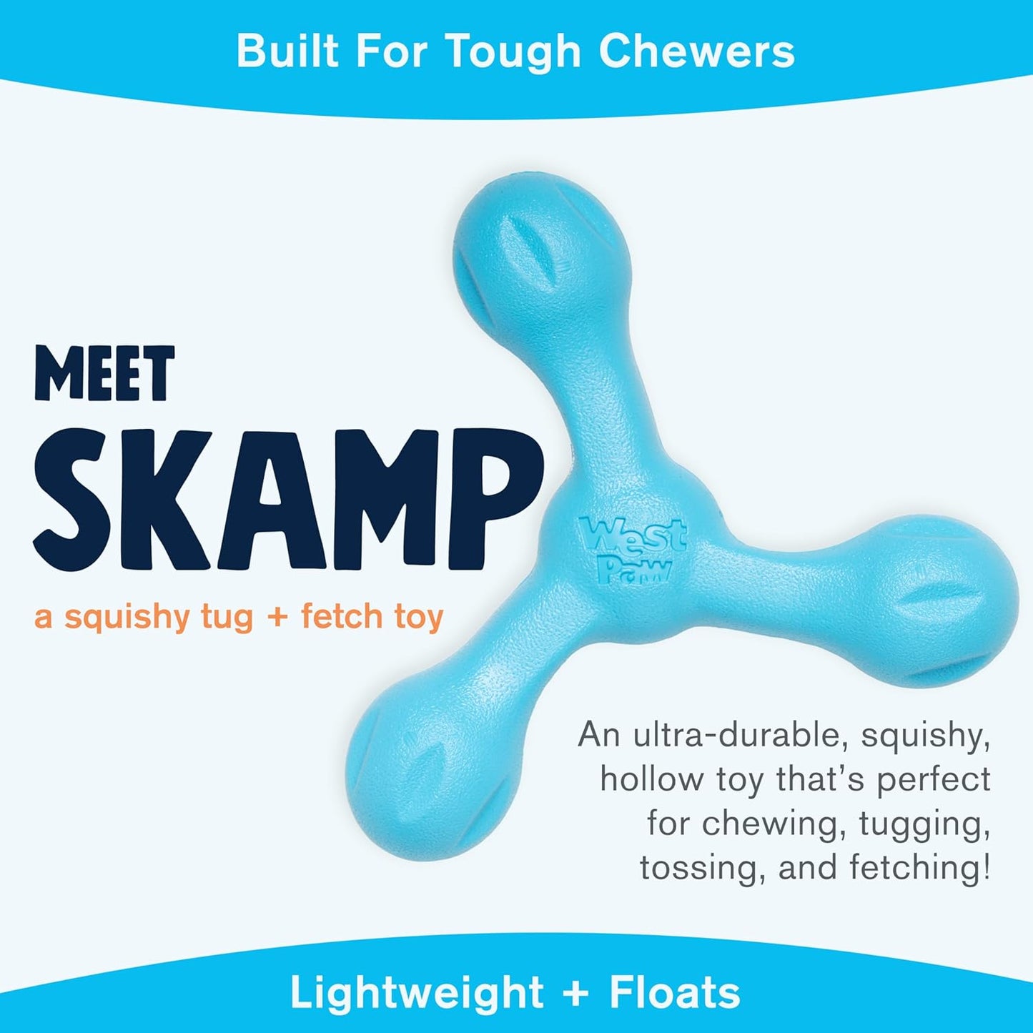 Zogoflex Air Skamp Tug-Of-War Stick Dog Chew Toy – Hollow, Squishy Interactive Toy for Dogs, Puppies – for Chewing, Catch, Carry, Fetch, Dishwasher Safe, Latex-Free, Large 8.5", Aqua Blue